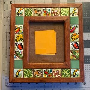 Mexican Folk Art Hand-made Wood Picture Frame Jungle Animal Mosaic Tile Border